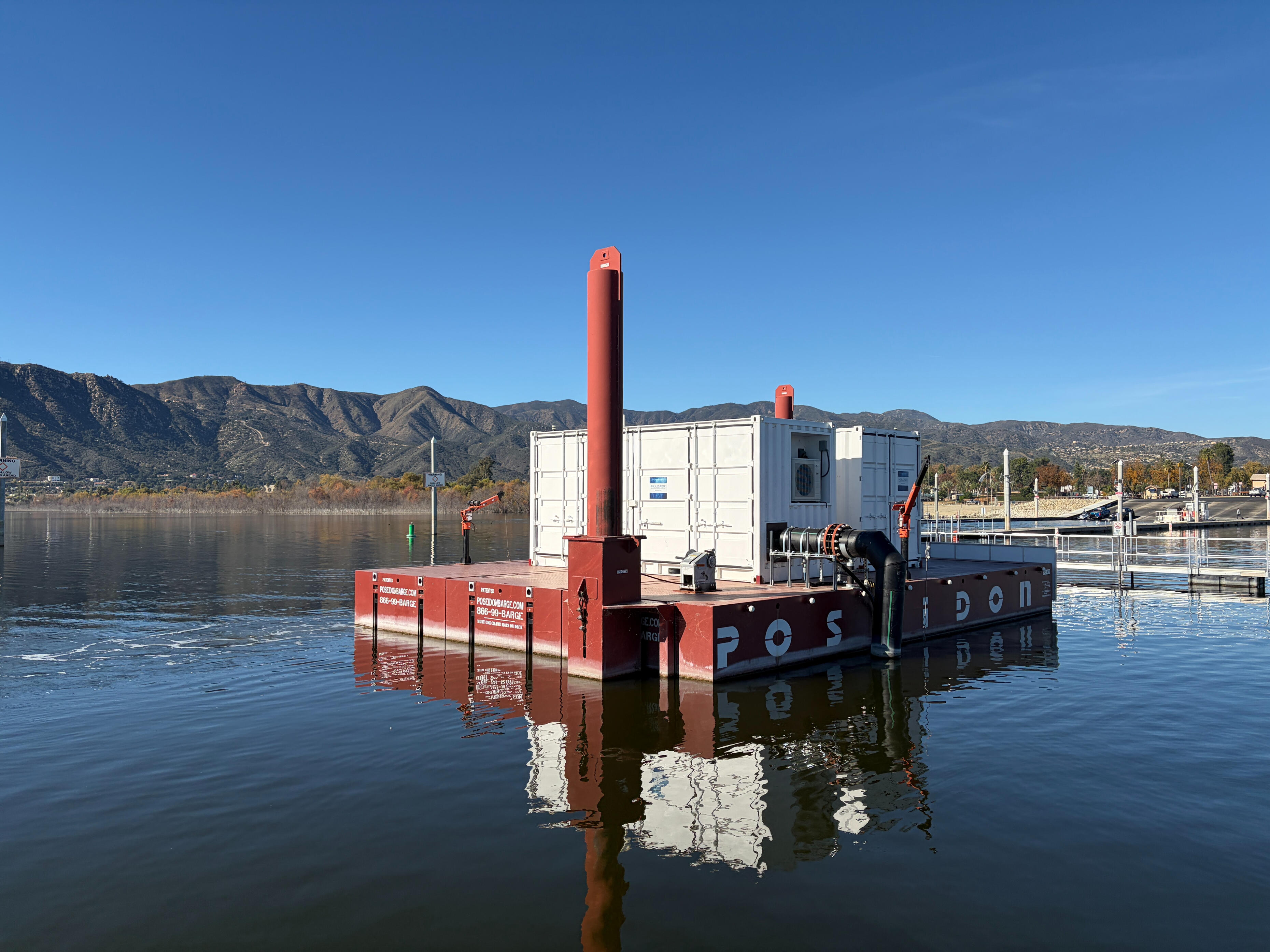 Nanobubble Generator System on Floating Barge Nanobubble generator installed on floating barge used for lake or reservoir water treatment